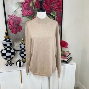 Chico's Women's Knit Mock Turtleneck Pullover Sweater Metallic Gold Size 3 NWT
